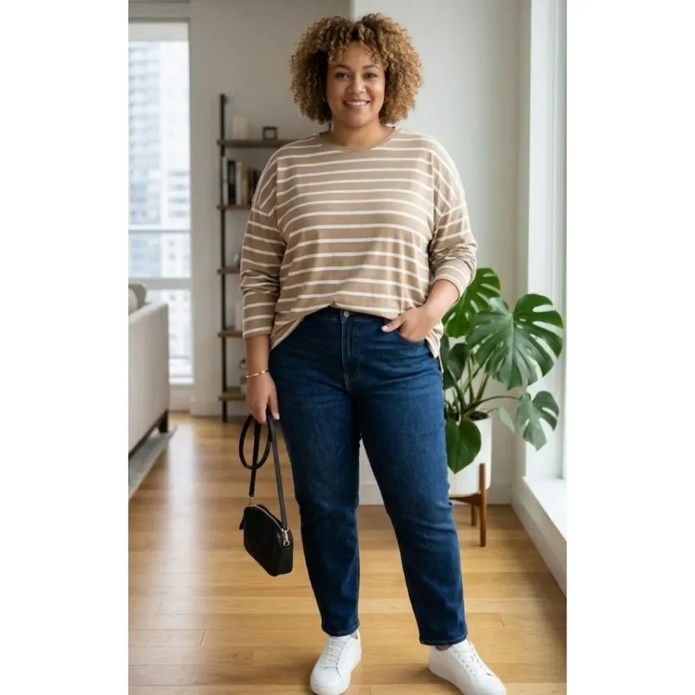 New Gap Drop Shoulder Striped Long Sleeve Tee Women's Plus Size XXL